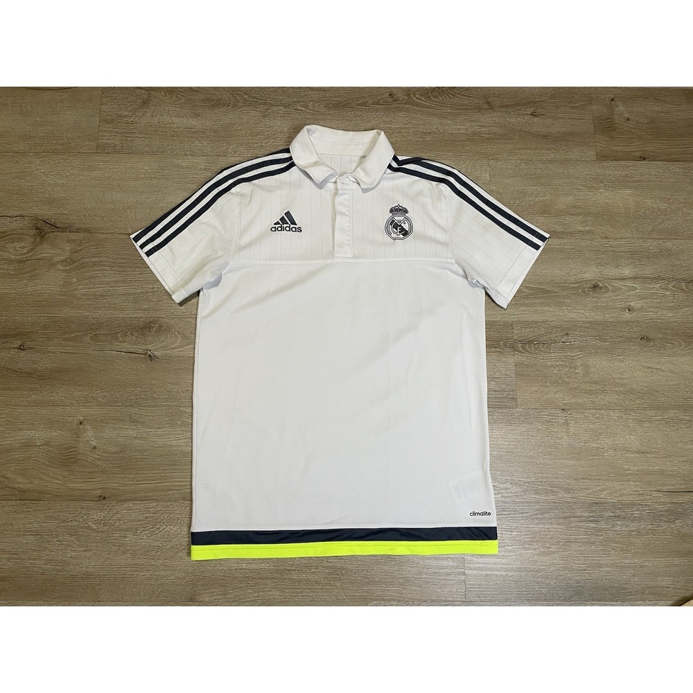 Real Madrid Shirt Men's Sz M Adidas Climalite White Training Polo Soccer Jersey